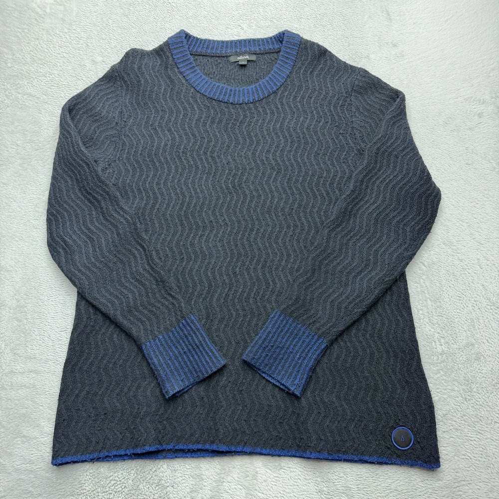 Allbirds Sweater Mens M Grey Blue 100% Merino Wool Wavy Knit Crewneck Ribbed